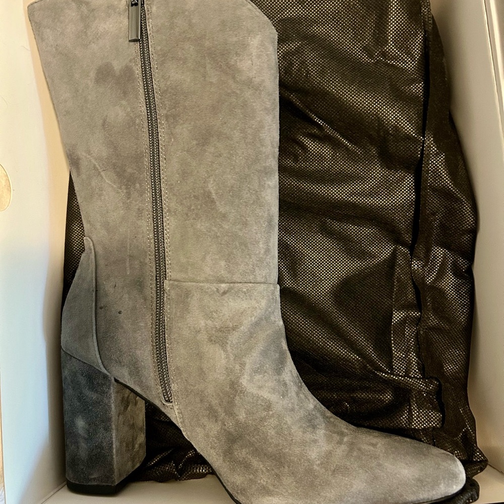 White House Black Market Gray Suede Women's Boots with removable chain